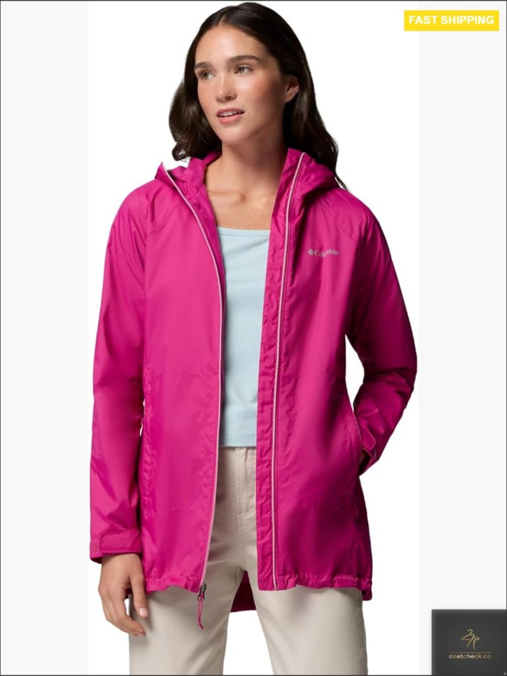 Rain Coat Long Jacket Water Repellent Nylon Shell Polyester Lining Adjustable